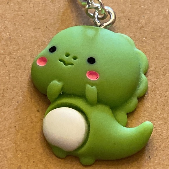 Cute green dinosaur earrings with sterling silver wires and random gift bag - Picture 2 of 7